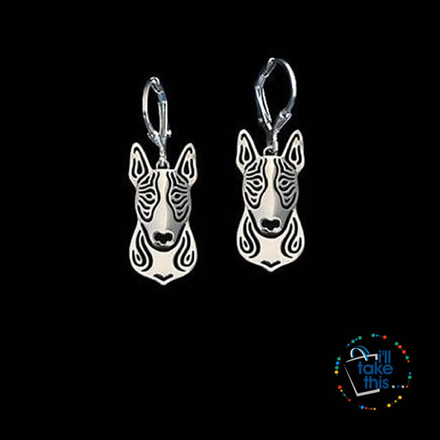 Handmade Bull Terrier Earrings - carved hollow jewelry in Silver or Gold plating Colors - I'LL TAKE THIS