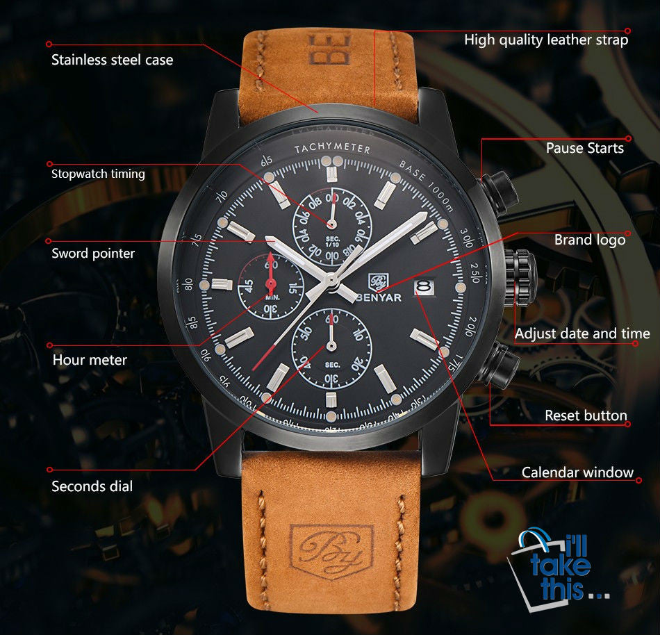 Mens Watches Luxury Sport Wristwatch Chronograph Quartz movement Watch ⌚ - I'LL TAKE THIS
