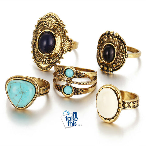 Image of Antique Gold or Silver Bohemian Midi Ring Set Vintage Steampunk Anillos Knuckle Rings For Women Boho Jewelry 5 Pcs/Set - I'LL TAKE THIS
