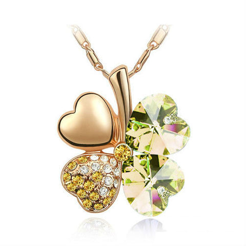 Image of Crystal four Leaf Clover heart rhinestones necklace pendant jewelry - I'LL TAKE THIS