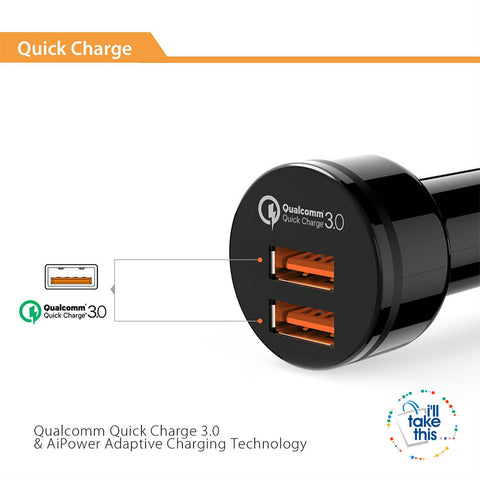 Image of In-Car Charger Quick Charge 3.0 Dual QC 3.0 USB Car Phone Charger Suite most iPhone, iPad, Android - I'LL TAKE THIS