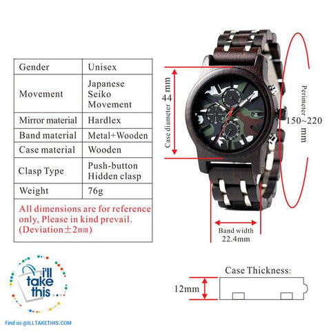 Image of Men's Camouflage Army Green/Brown Wooden Military Style watch - Gift Box Series - I'LL TAKE THIS