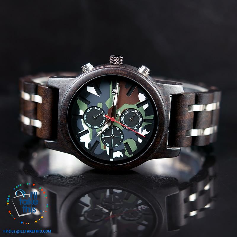 Men's Camouflage Army Green/Brown Wooden Military Style watch - Gift Box Series - I'LL TAKE THIS