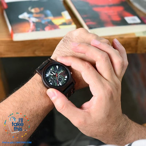 Image of Men's Camouflage Army Green/Brown Wooden Military Style watch - Gift Box Series - I'LL TAKE THIS