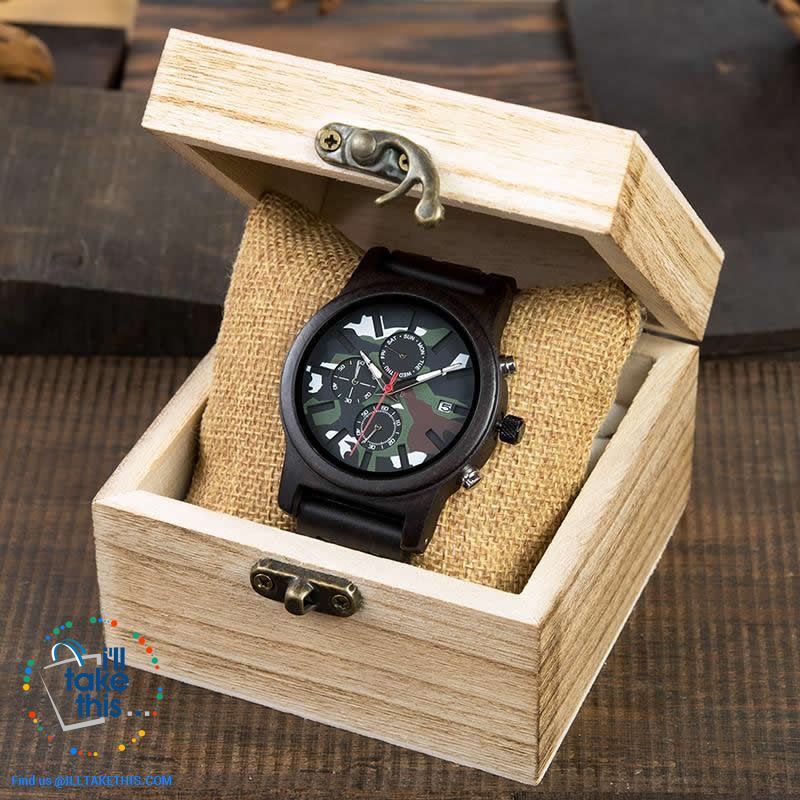 Men's Camouflage Army Green/Brown Wooden Military Style watch - Gift Box Series - I'LL TAKE THIS