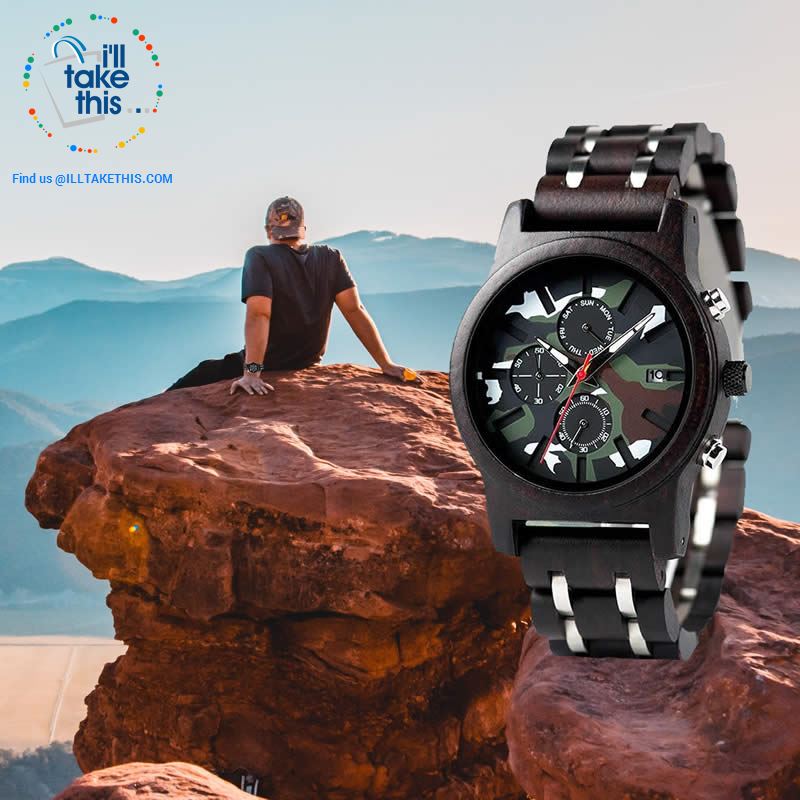 Men's Camouflage Army Green/Brown Wooden Military Style watch - Gift Box Series - I'LL TAKE THIS