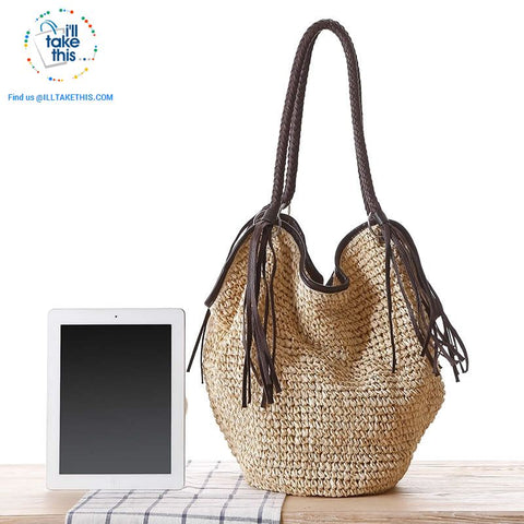 Image of Big simple stylish over the shoulder Organic Tote bag, Woven Straw with 4 Gorgeous colors - I'LL TAKE THIS