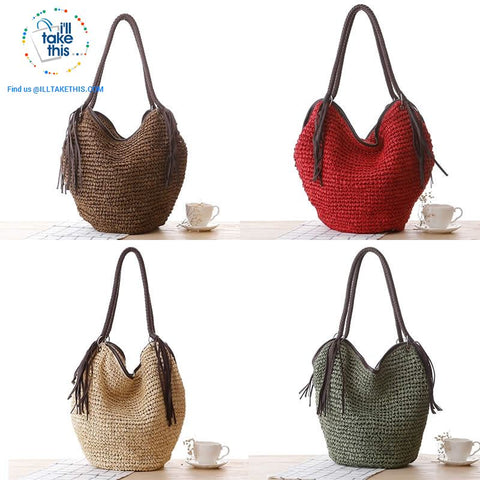 Image of Big simple stylish over the shoulder Organic Tote bag, Woven Straw with 4 Gorgeous colors - I'LL TAKE THIS