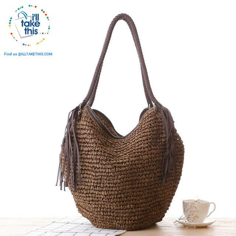 Image of Big simple stylish over the shoulder Organic Tote bag, Woven Straw with 4 Gorgeous colors - I'LL TAKE THIS