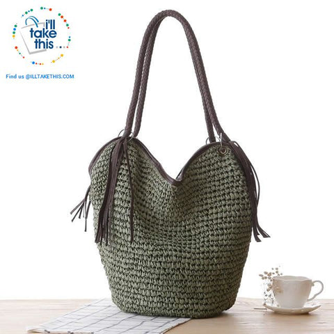 Image of Big simple stylish over the shoulder Organic Tote bag, Woven Straw with 4 Gorgeous colors - I'LL TAKE THIS