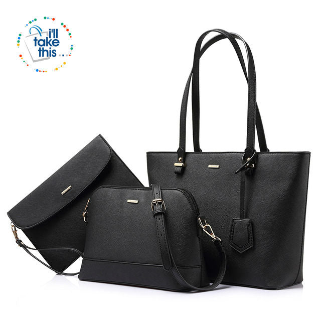 Women’s Handbag 3 Set Collection, Leather-look Large capacity tote, Crossbody bag + Small purse - I'LL TAKE THIS