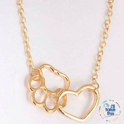 Image of Super Cute 🐾 Paw and Love ❤️ Heart Pendant in Gold or Silver plating with Bonus Necklace - I'LL TAKE THIS