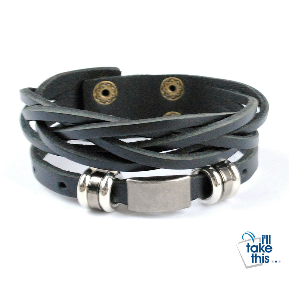 Men's Multi-wrap Leather Bracelets in brown/black with stainless buckle Great male jewelry cool look - I'LL TAKE THIS
