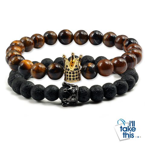 Image of Lovers Imperial Crown Bracelets 10 Varied set of 2 Natural Lava Stone colored combinations Bracelets - I'LL TAKE THIS