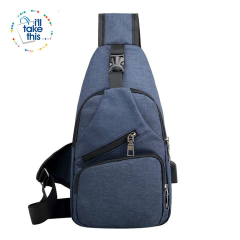 Image of Single Shoulder Strap crossbody Canvas Bag + USB Charging access in an EASY Sling Shoulder Backpack - I'LL TAKE THIS