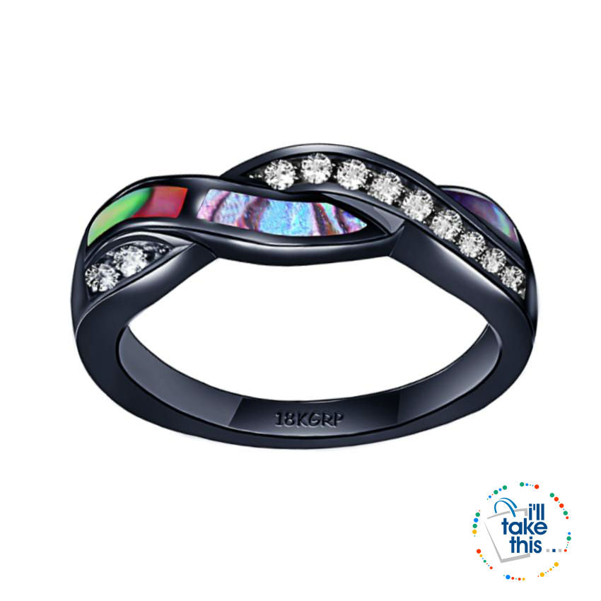 Black Gold-Filled Rainbow RING, Romantic Colorful Shell Rainbow Cubic Zirconia Cross Ring -9 sizes - I'LL TAKE THIS