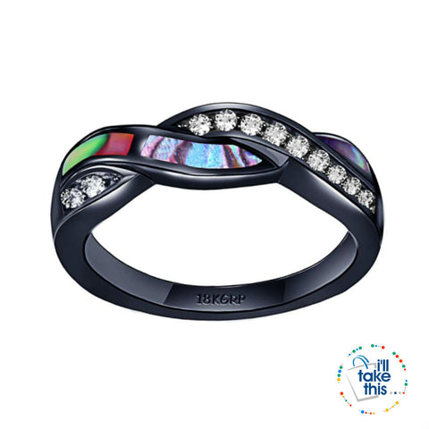 Image of Black Gold-Filled Rainbow RING, Romantic Colorful Shell Rainbow Cubic Zirconia Cross Ring -9 sizes - I'LL TAKE THIS