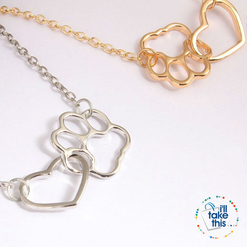 Image of Super Cute 🐾 Paw and Love ❤️ Heart Pendant in Gold or Silver plating with Bonus Necklace - I'LL TAKE THIS