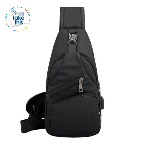 Image of Single Shoulder Strap crossbody Canvas Bag + USB Charging access in an EASY Sling Shoulder Backpack - I'LL TAKE THIS