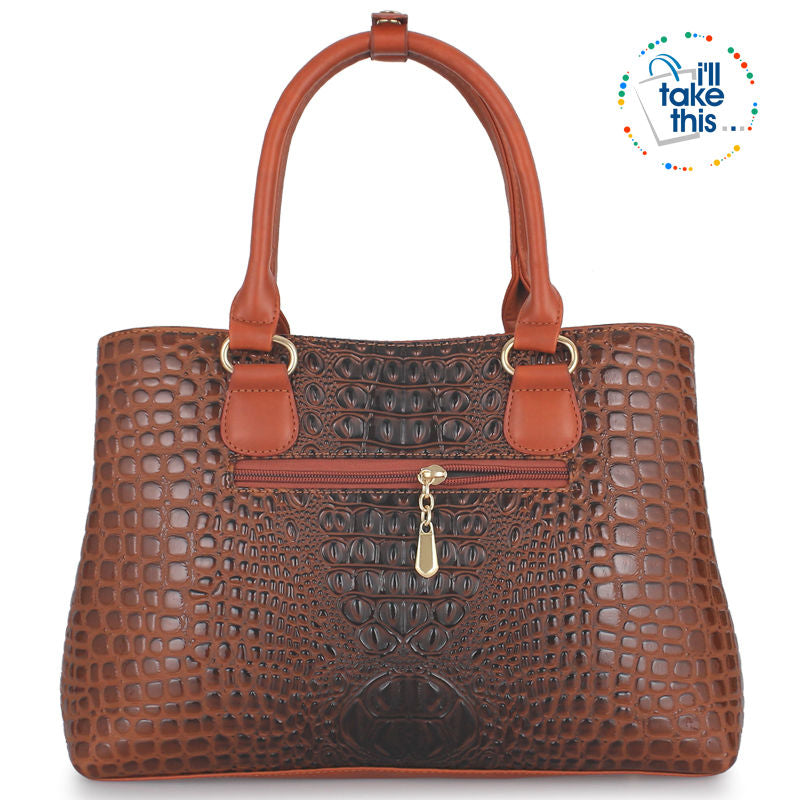 Crocodile/Alligator Design Vegan Leather Women's Handbag - FOUR Textured Colors - I'LL TAKE THIS