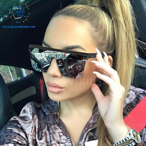 Image of Designer Unisex Oversized SQUARE Sunglasses - Vintage Brand Designer Silver Mirror Sun Glasses - I'LL TAKE THIS