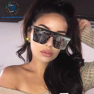 Designer Unisex Oversized SQUARE Sunglasses - Vintage Brand Designer Silver Mirror Sun Glasses