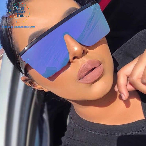 Image of Designer Unisex Oversized SQUARE Sunglasses - Vintage Brand Designer Silver Mirror Sun Glasses - I'LL TAKE THIS