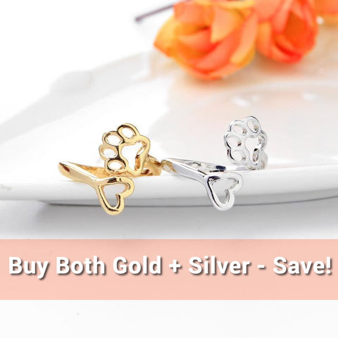 Image of Dog / Cat Paw Footprint and Heart Rings, Your choice of Gold or Silver - I'LL TAKE THIS