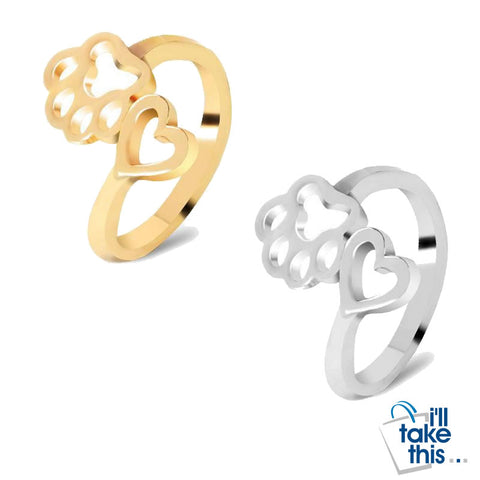 Image of Dog / Cat Paw Footprint and Heart Rings, Your choice of Gold or Silver - I'LL TAKE THIS