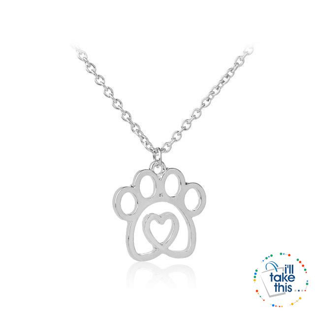 PET LOVERS Collection of Dog & Cat, Paw & Heart themed Pendant Necklaces in Gold or Silver - I'LL TAKE THIS