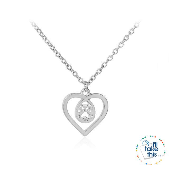 PET LOVERS Collection of Dog & Cat, Paw & Heart themed Pendant Necklaces in Gold or Silver - I'LL TAKE THIS