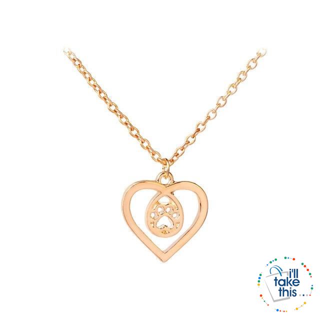 PET LOVERS Collection of Dog & Cat, Paw & Heart themed Pendant Necklaces in Gold or Silver - I'LL TAKE THIS