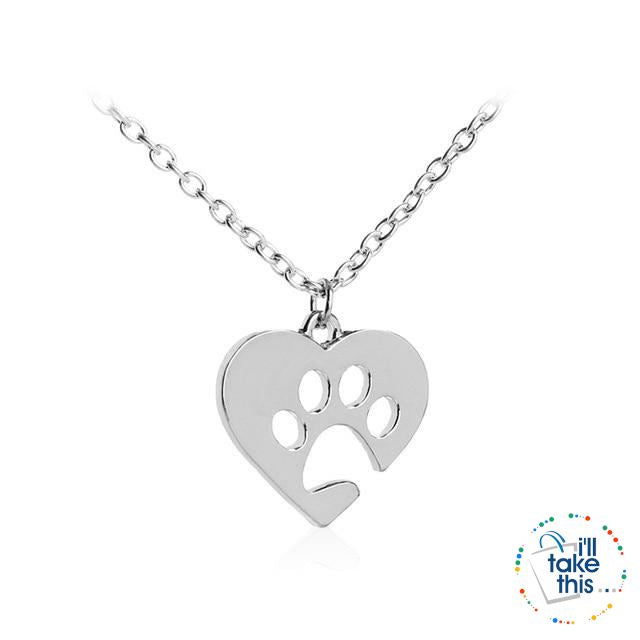 PET LOVERS Collection of Dog & Cat, Paw & Heart themed Pendant Necklaces in Gold or Silver - I'LL TAKE THIS