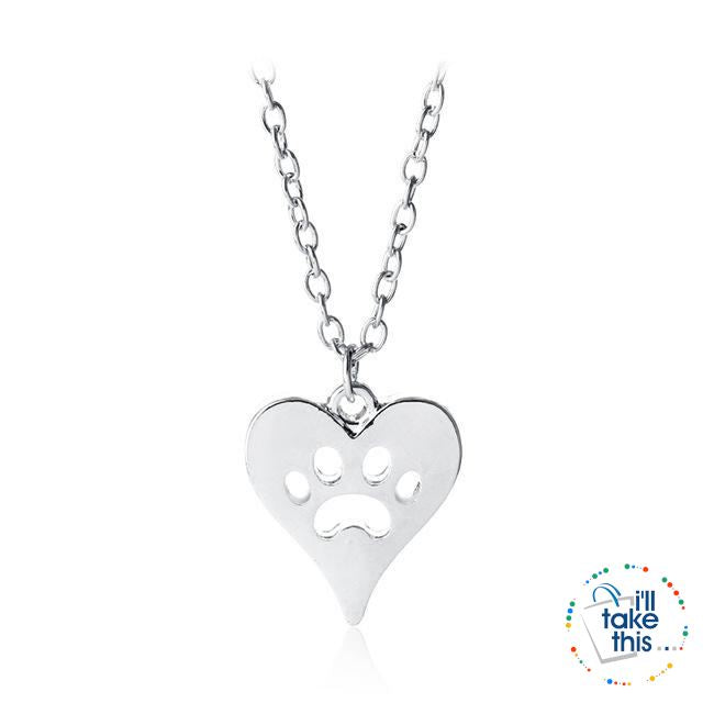 PET LOVERS Collection of Dog & Cat, Paw & Heart themed Pendant Necklaces in Gold or Silver - I'LL TAKE THIS