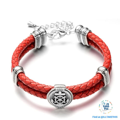 Image of Double Braided Leather Anchor and Wheel Charms Bracelet - Stainless Steel Bead Bracelet - I'LL TAKE THIS