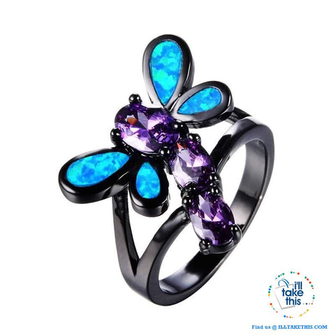 Image of Black Dragonfly Opal and Cubic Zirconia RING π - I'LL TAKE THIS