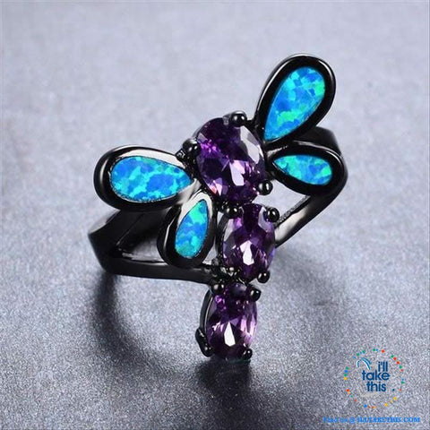 Image of Black Dragonfly Opal and Cubic Zirconia RING π - I'LL TAKE THIS