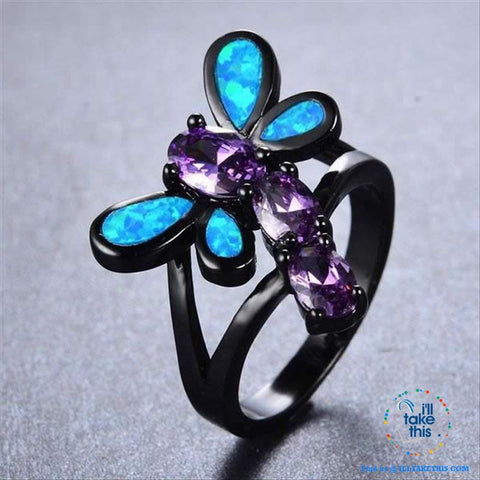 Image of Black Dragonfly Opal and Cubic Zirconia RING π - I'LL TAKE THIS