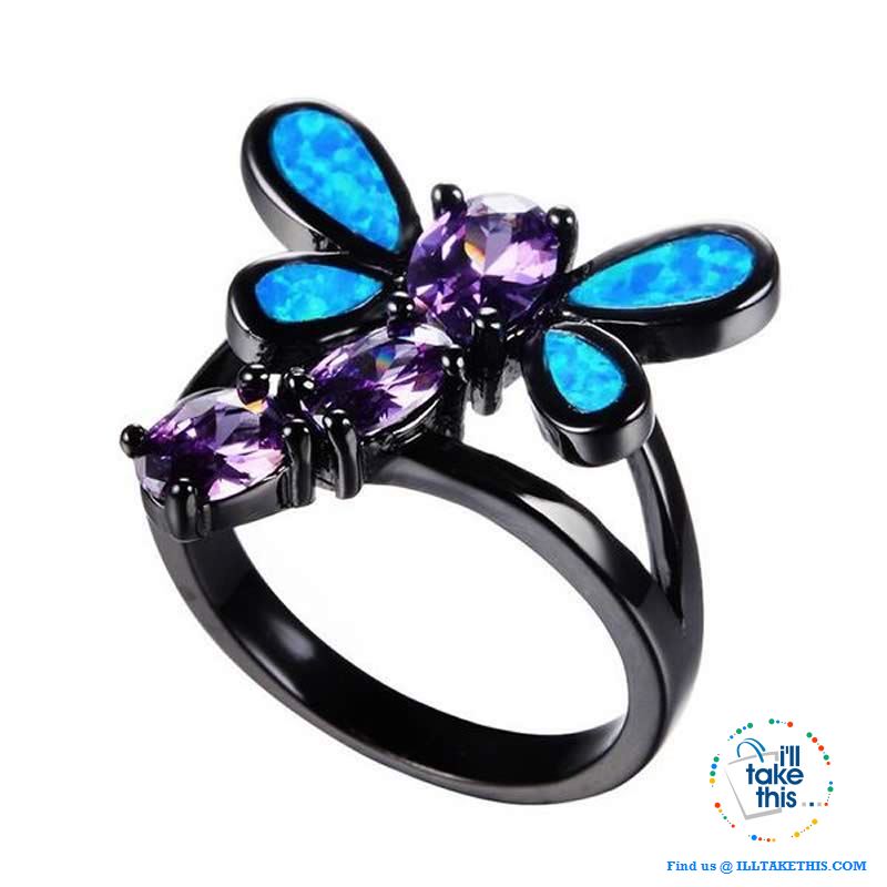 Black Dragonfly Opal and Cubic Zirconia RING π - I'LL TAKE THIS