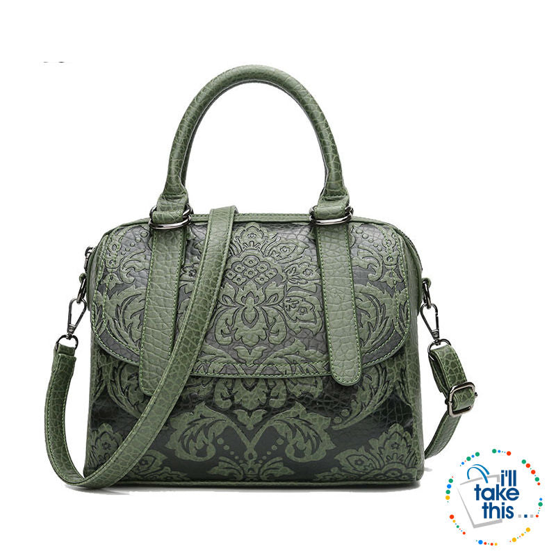 Luxury Embossed Floral Design Handbag Collection in a Classic Antique Style Cross-body Bag, 4 Colors - I'LL TAKE THIS