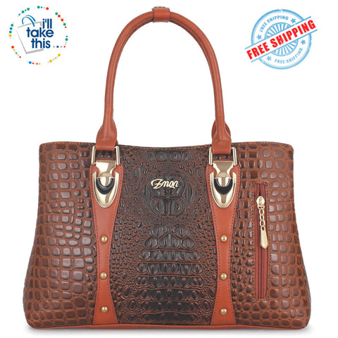 Image of Crocodile/Alligator Design Vegan Leather Women's Handbag - FOUR Textured Colors - I'LL TAKE THIS