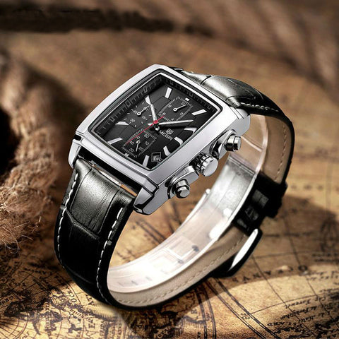 Image of Men's Genuine Leather Luxury Quartz Dress Wristwatch - White or Black - I'LL TAKE THIS