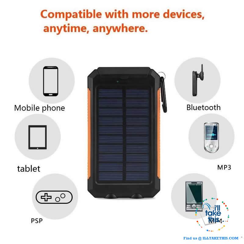 Eco-Friendly Solar Power Bank Real 20000 mAh Dual USB - Splashproof with Torch, 5 color options - I'LL TAKE THIS