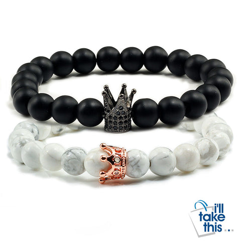 Image of Lovers Imperial Crown Bracelets 10 Varied set of 2 Natural Lava Stone colored combinations Bracelets - I'LL TAKE THIS