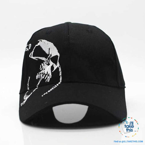 Image of Skull Embroided Strapback Baseball Cap, High-Quality 100% Cotton Unisex - 2 Colors - I'LL TAKE THIS