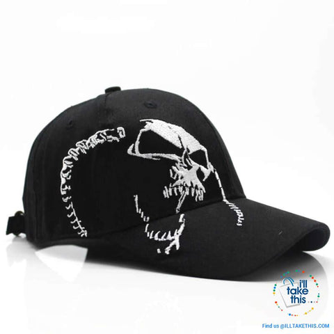 Image of Skull Embroided Strapback Baseball Cap, High-Quality 100% Cotton Unisex - 2 Colors - I'LL TAKE THIS