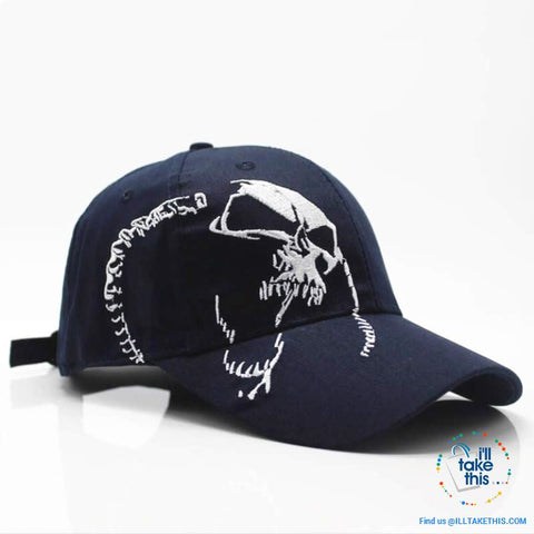 Image of Skull Embroided Strapback Baseball Cap, High-Quality 100% Cotton Unisex - 2 Colors - I'LL TAKE THIS
