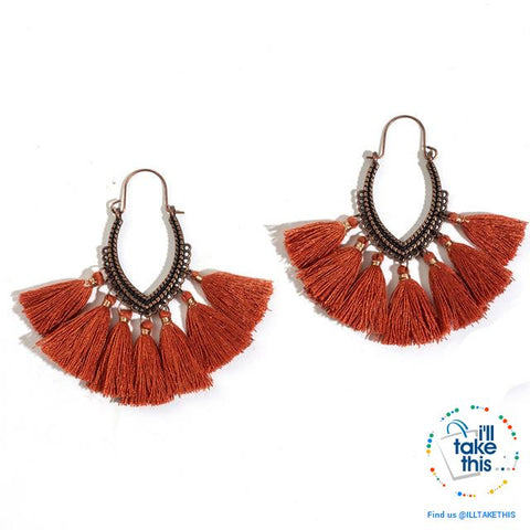 Image of Antique Tassel hoop Earrings, Bohemian influenced with Two Distinct Designs LOTS of Festive Colors - I'LL TAKE THIS
