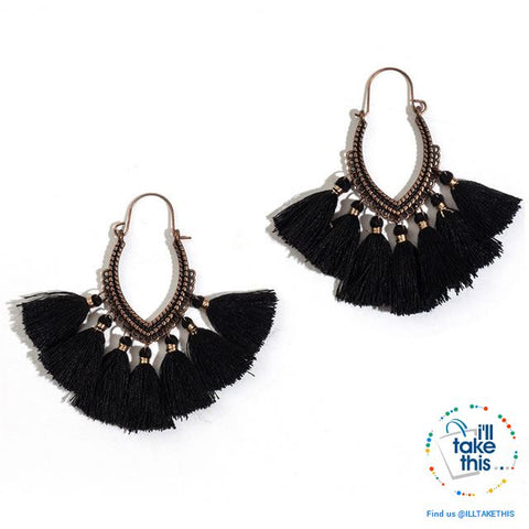 Image of Antique Tassel hoop Earrings, Bohemian influenced with Two Distinct Designs LOTS of Festive Colors - I'LL TAKE THIS