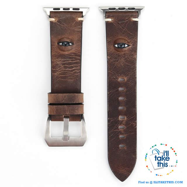 Evil Eye, 3D glass eye iWatch wrist band, Personalize your Apple watch with this crafted leather watchband with adjustable buckle - I'LL TAKE THIS